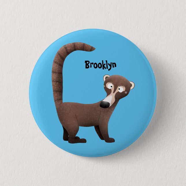 Funny neugierig coatimundi Cartoon Illustration Button (Vorderseite)