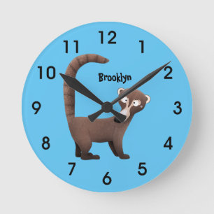 Funny neugierig coatimundi Cartoon Illustration Runde Wanduhr