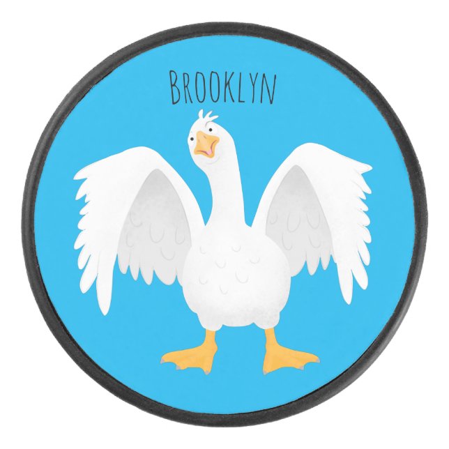 Funny neugierig Hausgans Cartoon Illustration Eishockey Puck (Vorderseite)