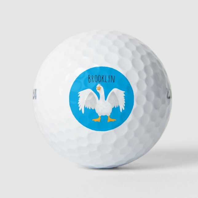 Funny neugierig Hausgans Cartoon Illustration Golfball (Vorderseite)