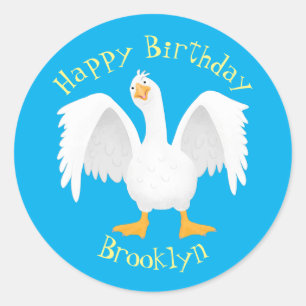 Funny neugierig Hausgans Cartoon Illustration Runder Aufkleber