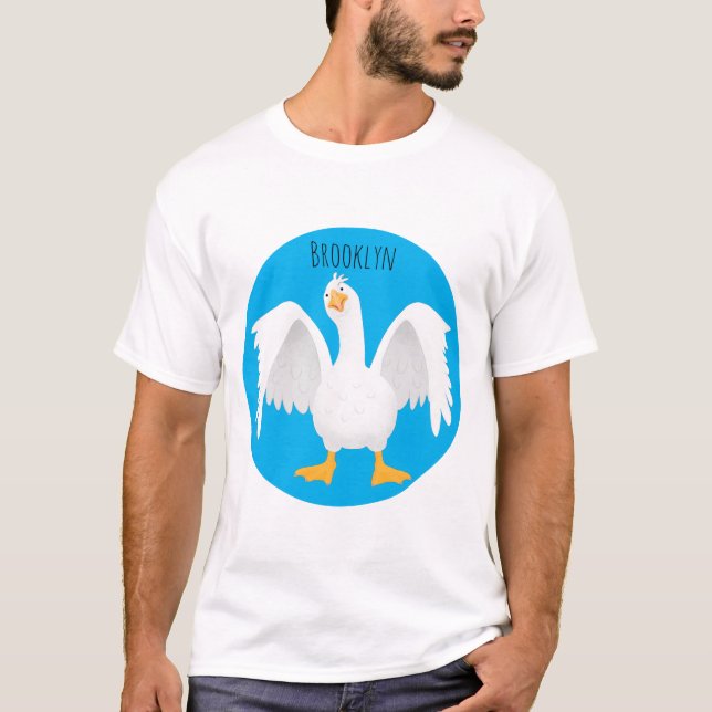 Funny neugierig Hausgans Cartoon Illustration T-Shirt (Vorderseite)