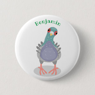 Funny neugierig Taube Cartoon Illustration Button