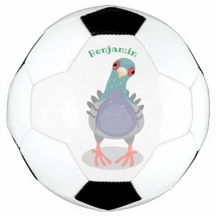 Funny neugierig Taube Cartoon Illustration Fußball