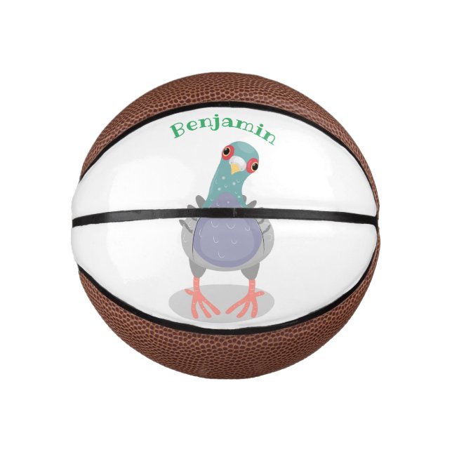 Funny neugierig Taube Cartoon Illustration Mini Basketball (Vorderseite)