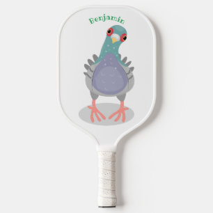 Funny neugierig Taube Cartoon Illustration Pickleball Schläger