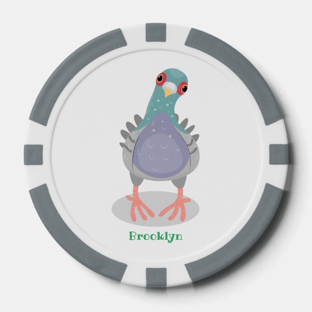 Funny neugierig Taube Cartoon Illustration Pokerchips (Vorderseite)