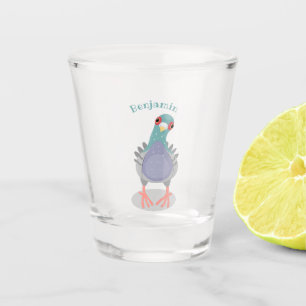 Funny neugierig Taube Cartoon Illustration Schnapsglas