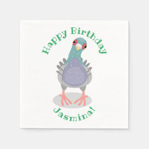 Funny neugierig Taube Cartoon Illustration Serviette
