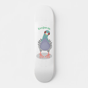 Funny neugierig Taube Cartoon Illustration Skateboard