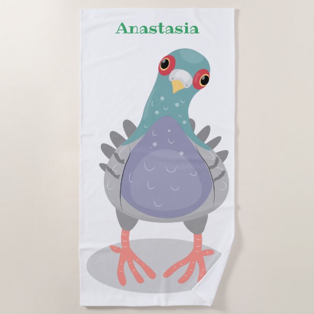 Funny neugierig Taube Cartoon Illustration Strandtuch (Vorderseite)