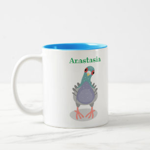 Funny neugierig Taube Cartoon Illustration Zweifarbige Tasse