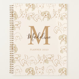 Funny Neutral Pop Hundeschema Elegantes Monogramm Planer