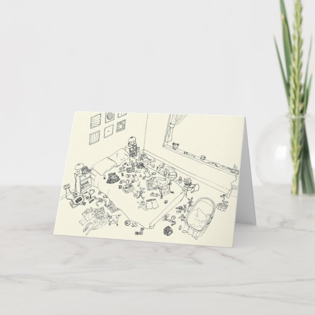 Funny New Baby Parter Mess Line Zeichnend von oben Karte (Vorderseite)