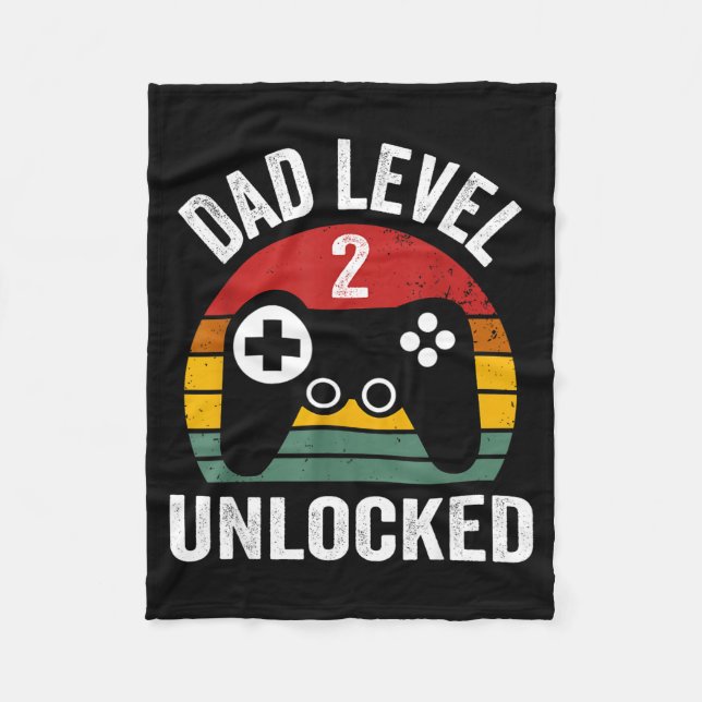 Funny New Dad Shirt Dad Level 2 Unlocked For 2 Kid Fleecedecke (Vorderseite)