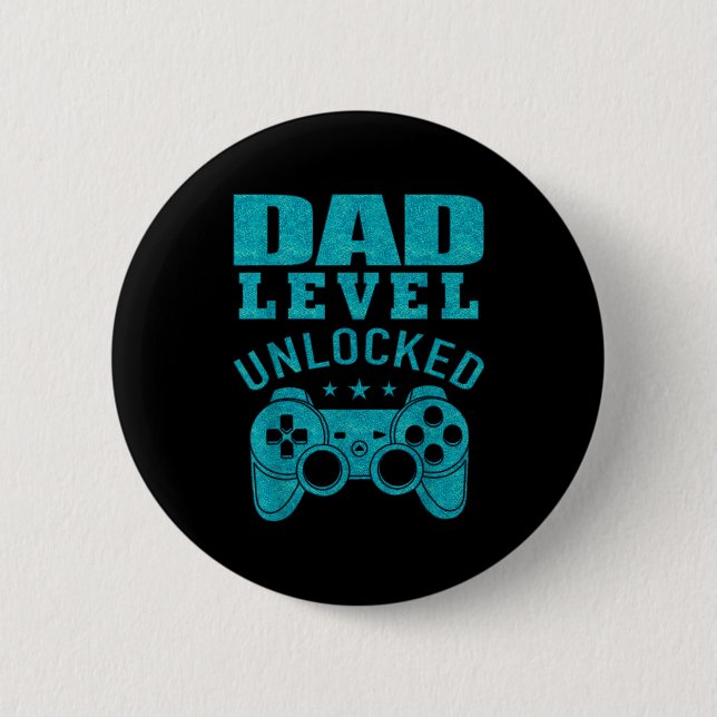 Funny New Dad Shirt Dad Level Unlocked Day Tee Shi Button (Vorderseite)