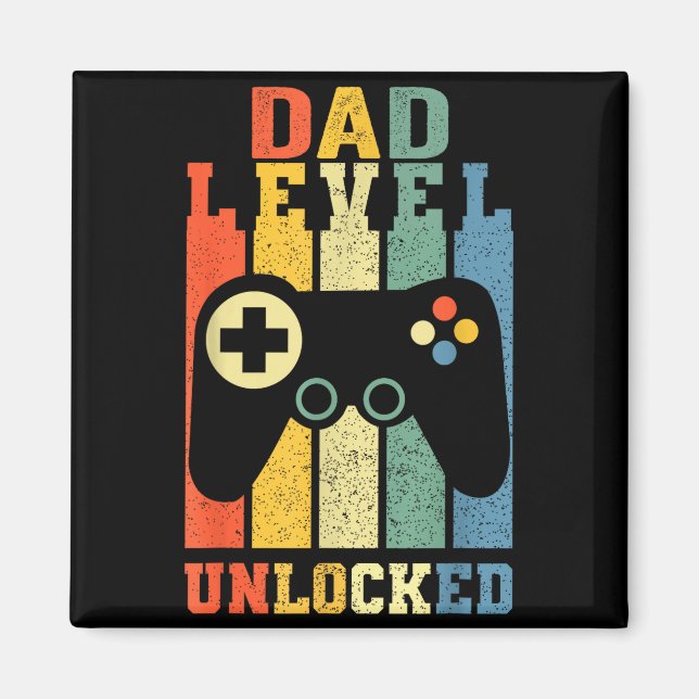 Funny New Dad Shirt Dad Level Unlocked Day Tee Shi Magnet (Vorne)
