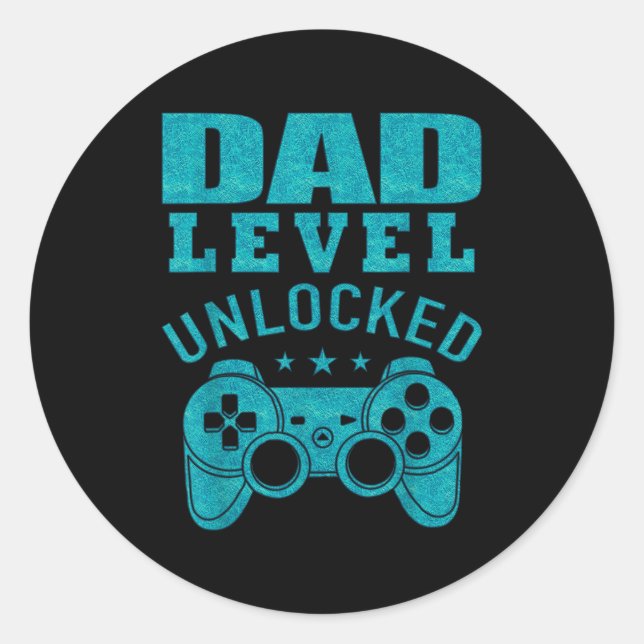 Funny New Dad Shirt Dad Level Unlocked Day Tee Shi Runder Aufkleber (Vorderseite)