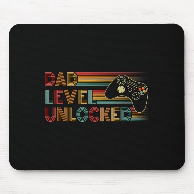 Funny New Dad Shirt Dad Level Unlocked Gaming Game Mousepad (Vorne)
