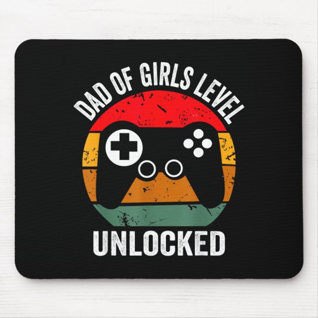 Funny New Dad Shirt Dad Of Girls Level Unlocked Te Mousepad (Vorne)