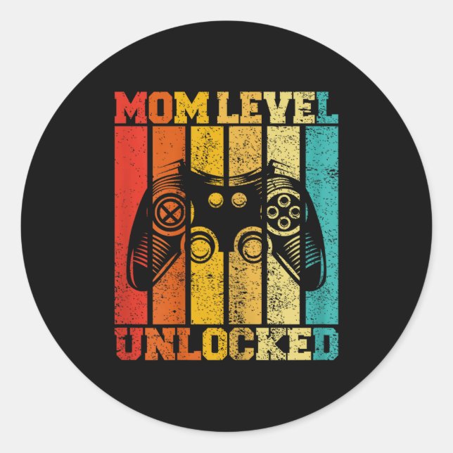 Funny New Mom Level Unlocked Gaming Pregnancy Anno Runder Aufkleber (Vorderseite)