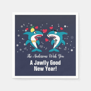 Funny New Year Haie Familienname Navy Serviette