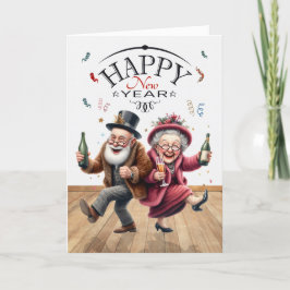 Funny New Year Vintag Karikatur Stil Senioren Feiertagskarte