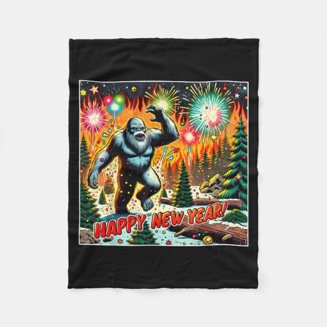 Funny New Years Eve 2024 Bigfoot And Fireworks Hum Fleecedecke (Vorderseite)