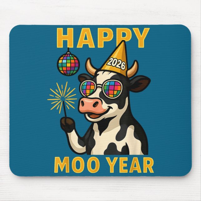 Funny New Years Eve Cow Nye Party Farm Animal Moo  Mousepad (Vorne)