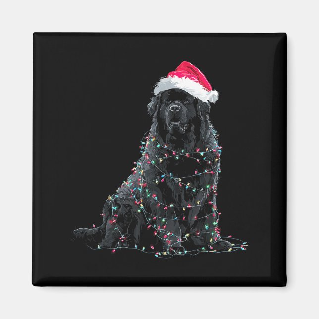 Funny Newfoundland Christmas Graphic Dog Lights Lo Magnet (Vorne)