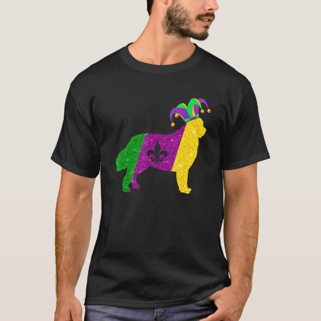 Funny Newfoundland Dog Mardi Gras Party Mask Beads T-Shirt (Vorderseite)