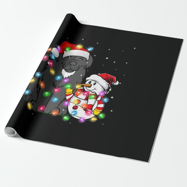 Funny Newfundland Dog | Christmas Snowman Light Geschenkpapier (Ungerollt)