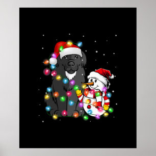 Funny Newfundland Dog Christmas T-Shirt Snowman Li Poster