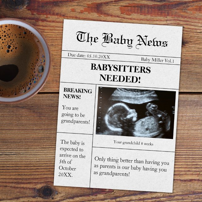 Funny Newspaper Pregnancy Ankündigung für Eltern (funny unique newspaper pregnancy announcement for parents)