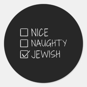 Funny Nice naughty jüdisch für Hanukkah Hebrew Chr Runder Aufkleber