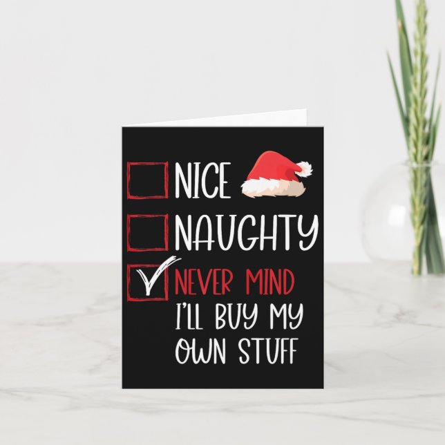 Funny Nice Naughty Never Mind Santa Karo List Chr Karte (Vorderseite)