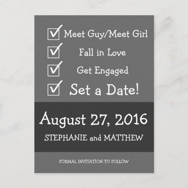 Funny Niedlich and Unique Checklist Save the Date Ankündigungspostkarte (Vorderseite)