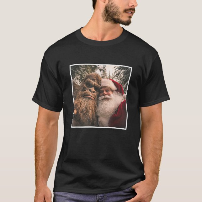 Funny Niedlich Bigfoot Santa Claus Selfie Christma T-Shirt (Vorderseite)