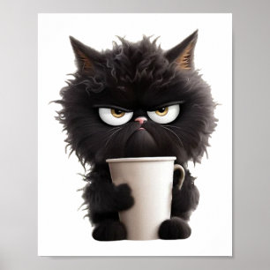Funny Niedlich Black Cat Kaffee Wut Poster