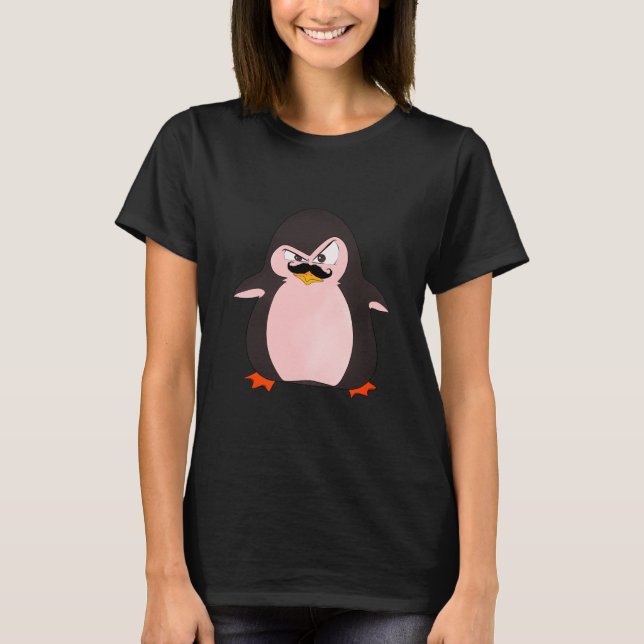 Funny Niedlich Black Pink Orange Angry Penguin T-Shirt (Vorderseite)