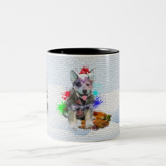 Funny, Niedlich Blue Heeler Dog Yappy Weihnachten Zweifarbige Tasse (Mittel)