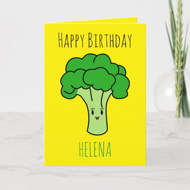 Funny Niedlich Broccoli Gelb Vegan Geburtstag Karte (Vorderseite)