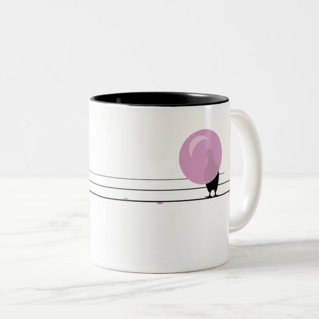 Funny Niedlich Bubblegum Birds on a Wire White Zweifarbige Tasse (VorderseiteRechts)