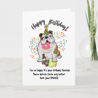 Funny Niedlich Bulldog Hund Geburtstagskarte Donut Einladung