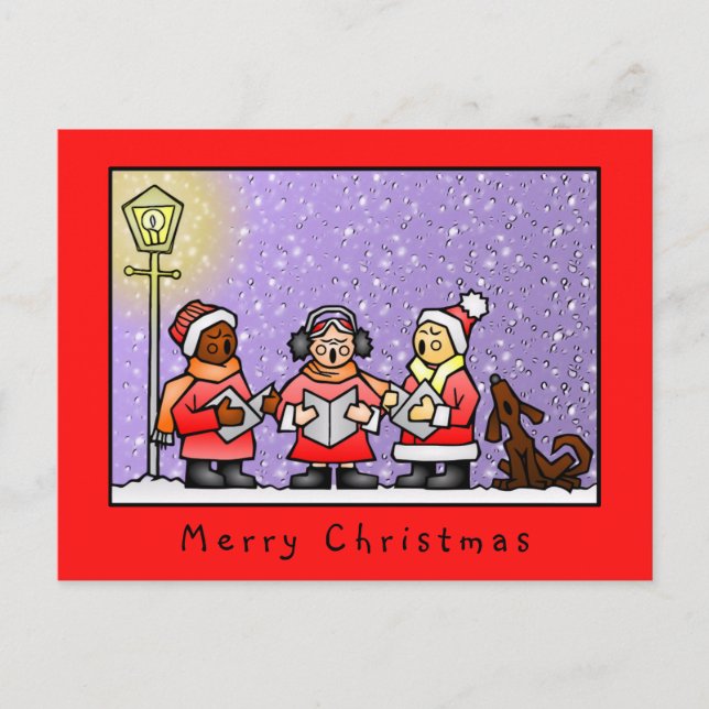 Funny Niedlich Carolers Singing Dog Illustration Postkarte (Vorderseite)