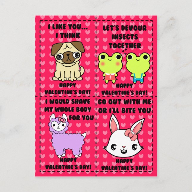 Funny niedlich Cartoon Animal Valentins Postcard Postkarte (Vorderseite)