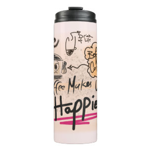 Funny Niedlich Cartoon Kaffee Lover Doodle Thermosbecher