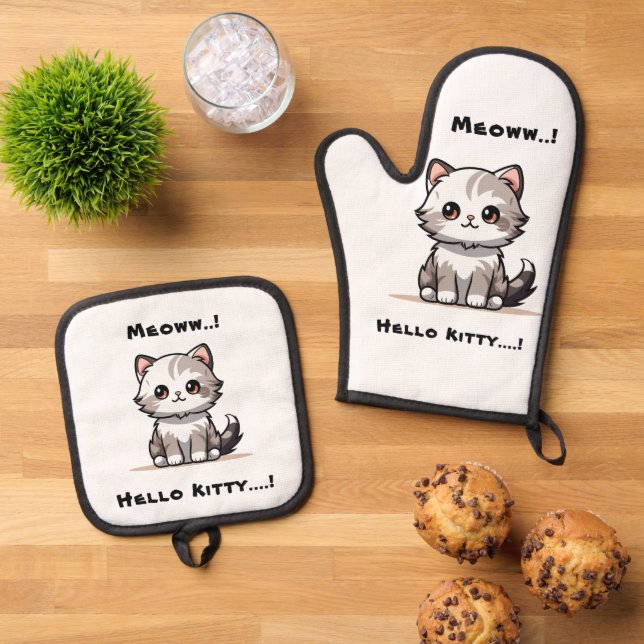 Funny Niedlich Cat Catmas Spaß Ofenhandschuh & Topflappen-Set (Oben Unten)