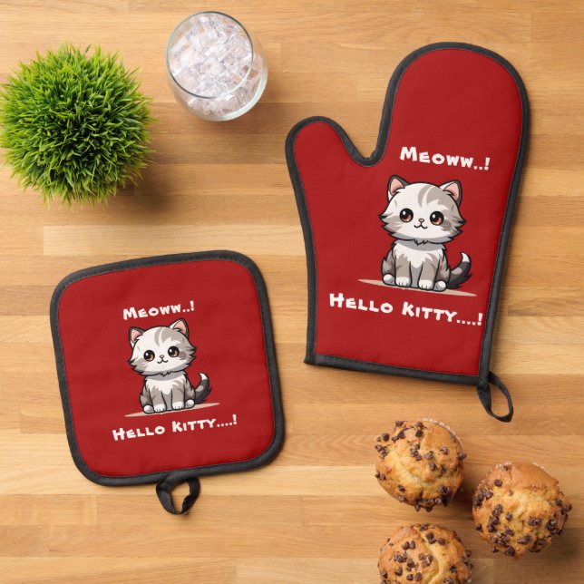 Funny Niedlich Cat Catmas Spaß Ofenhandschuh & Topflappen-Set (Oben Unten)