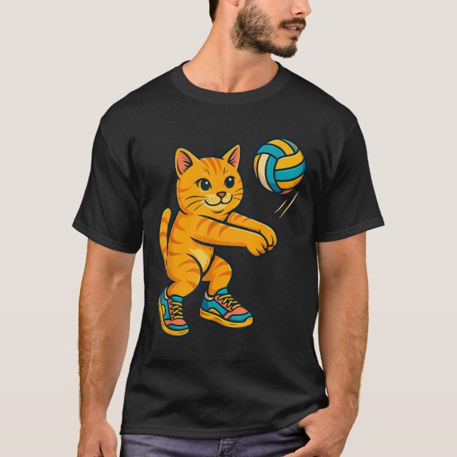 Funny Niedlich Cat Volleyball Player Fan T-Shirt T (Vorderseite)